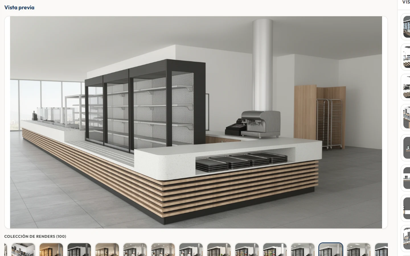 Prototipo de render fotorrealista de una cocina industrial generado con IA